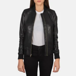 Bliss Black Leather Bomber Jacket